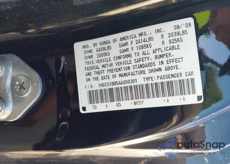 2010 Honda Accord 2.4 Ex-L z USA, uszkodzony, nr VIN 1HGCS1B85AA000301